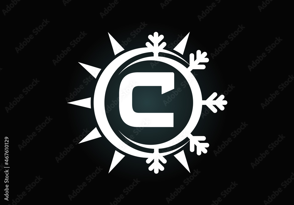 Initial C monogram alphabet with abstract sun and snow. Air conditioner logo sign symbol. Hot and cold symbol. Modern vector logo for conditioning business and company identity Initial C monogram alphabet with abstract sun and snow. Air conditioner logo sign symbol. Hot and cold symbol. Modern vector logo for conditioning business and company identity