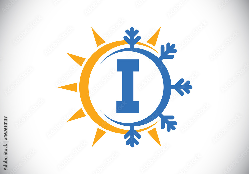 Initial I monogram alphabet with abstract sun and snow. Air conditioner logo sign symbol. Hot and cold symbol. Modern vector logo for conditioning business and company identity Initial I monogram alphabet with abstract sun and snow. Air conditioner logo sign symbol. Hot and cold symbol. Modern vector logo for conditioning business and company identity