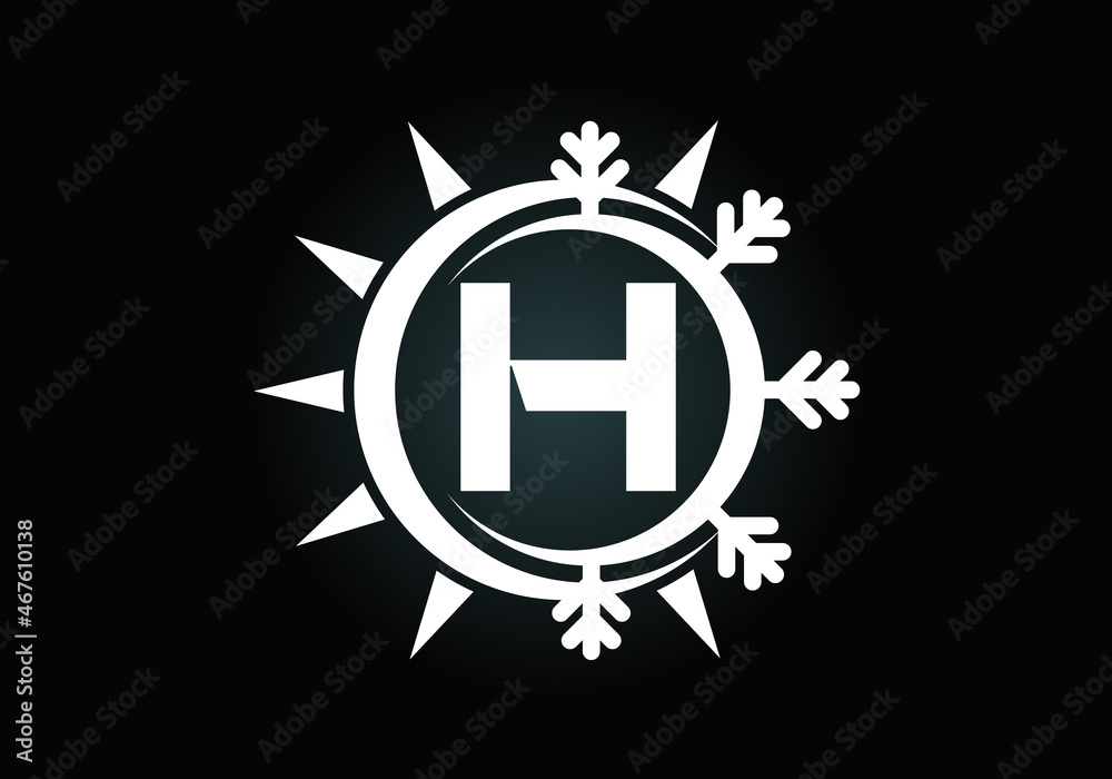 Initial H monogram alphabet with abstract sun and snow. Air conditioner logo sign symbol. Hot and cold symbol. Modern vector logo for conditioning business and company identity Initial H monogram alphabet with abstract sun and snow. Air conditioner logo sign symbol. Hot and cold symbol. Modern vector logo for conditioning business and company identity