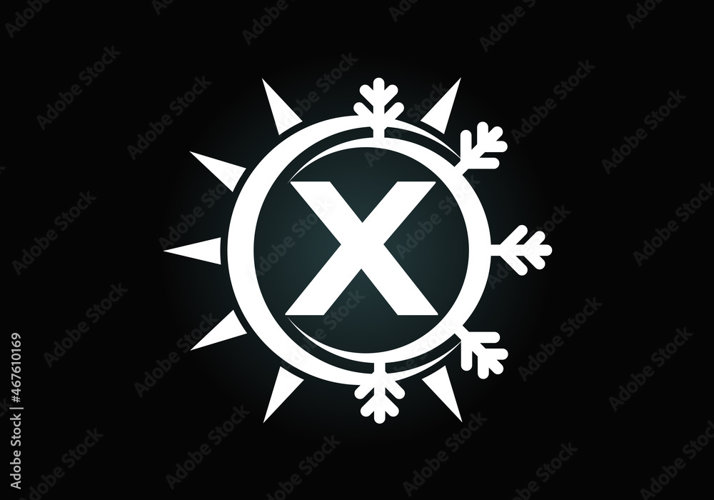 Initial X monogram alphabet with abstract sun and snow. Air conditioner logo sign symbol. Hot and cold symbol. Modern vector logo for conditioning business and company identity Initial X monogram alphabet with abstract sun and snow. Air conditioner logo sign symbol. Hot and cold symbol. Modern vector logo for conditioning business and company identity