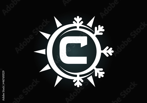 Initial C monogram alphabet with abstract sun and snow. Air conditioner logo sign symbol. Hot and cold symbol. Modern vector logo for conditioning business and company identity