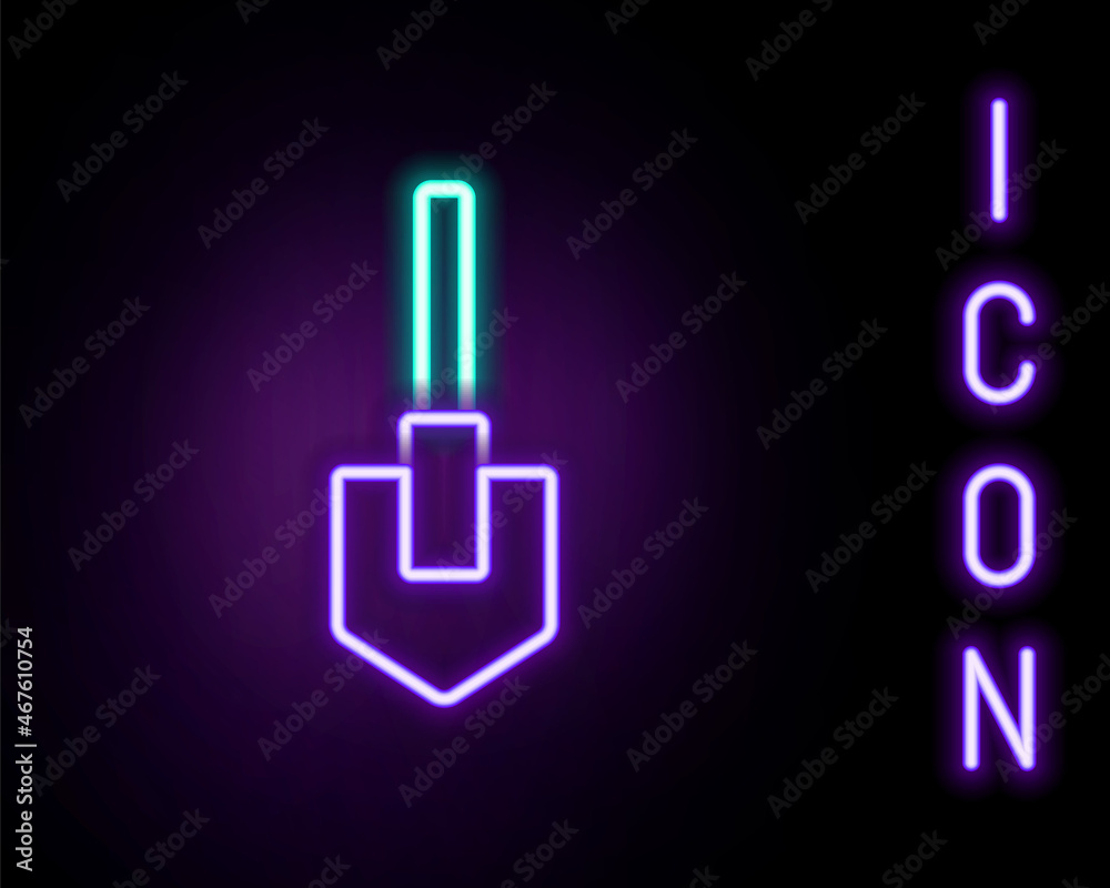 Glowing neon line Shovel icon isolated on black background. Gardening tool. Tool for horticulture, agriculture, farming. Colorful outline concept. Vector Glowing neon line Shovel icon isolated on black background. Gardening tool. Tool for horticulture, agriculture, farming. Colorful outline concept. Vector