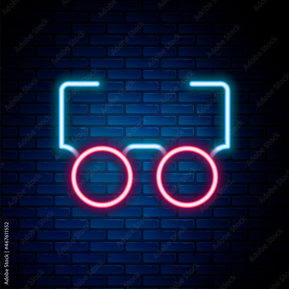 Glowing neon line Glasses icon isolated on brick wall background. Eyeglass frame symbol. Colorful outline concept. Vector Glowing neon line Glasses icon isolated on brick wall background. Eyeglass frame symbol. Colorful outline concept. Vector