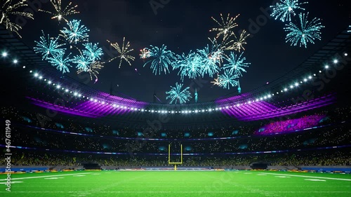 American football night stadium with fans iilluminated by colorful firework. High quality 4k footage photo