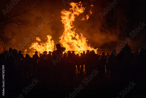 People watch a bonfire at the annual firework display in Bicester.