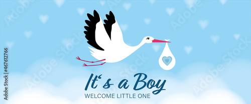 It's a Boy - Baby Shower. Card with stork icon on it.