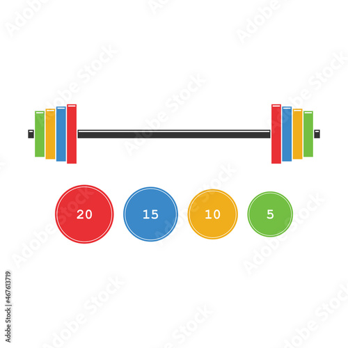 Barbell set from low weight to high vector illustration isolated on a white background in. Stock