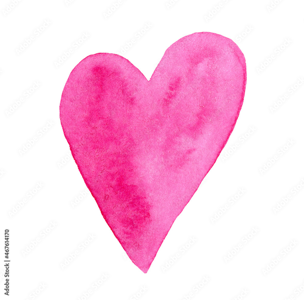 watercolor pink heart isolated on white background.