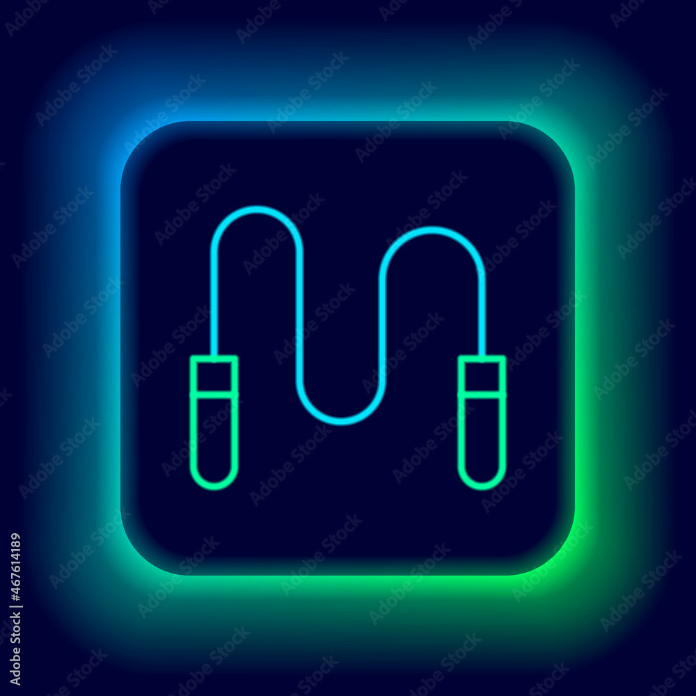 Glowing neon line Jump rope icon isolated on black background. Skipping rope. Sport equipment. Colorful outline concept. Vector Glowing neon line Jump rope icon isolated on black background. Skipping rope. Sport equipment. Colorful outline concept. Vector