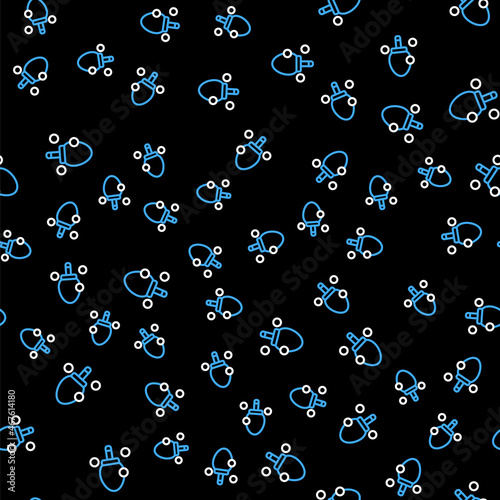Line Racket for playing table tennis icon isolated seamless pattern on black background. Vector