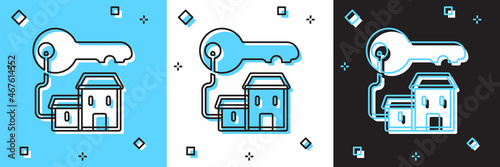 Set Winning house with key icon isolated on blue and white, black background. Vector