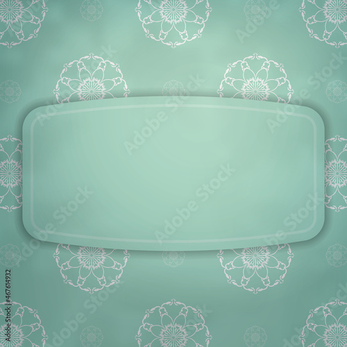 Postcard mint color with mandala white ornament prepared for printing.