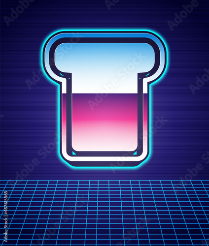 Retro style Bread toast for sandwich piece of roasted crouton icon isolated futuristic landscape background. Lunch, dinner, breakfast snack. 80s fashion party. Vector