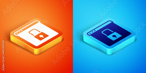 Isometric Secure your site with HTTPS, SSL icon isolated on orange and blue background. Internet communication protocol. Vector
