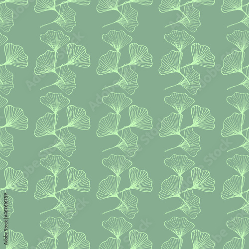 Ginkgo biloba hand drawn seamless pattern. Textile and wrapping paper design