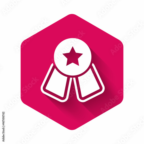 Free Download White Medal with star icon isolated with long shadow background. Winner symbol. Pink hexagon button. Vector - GFXLoad