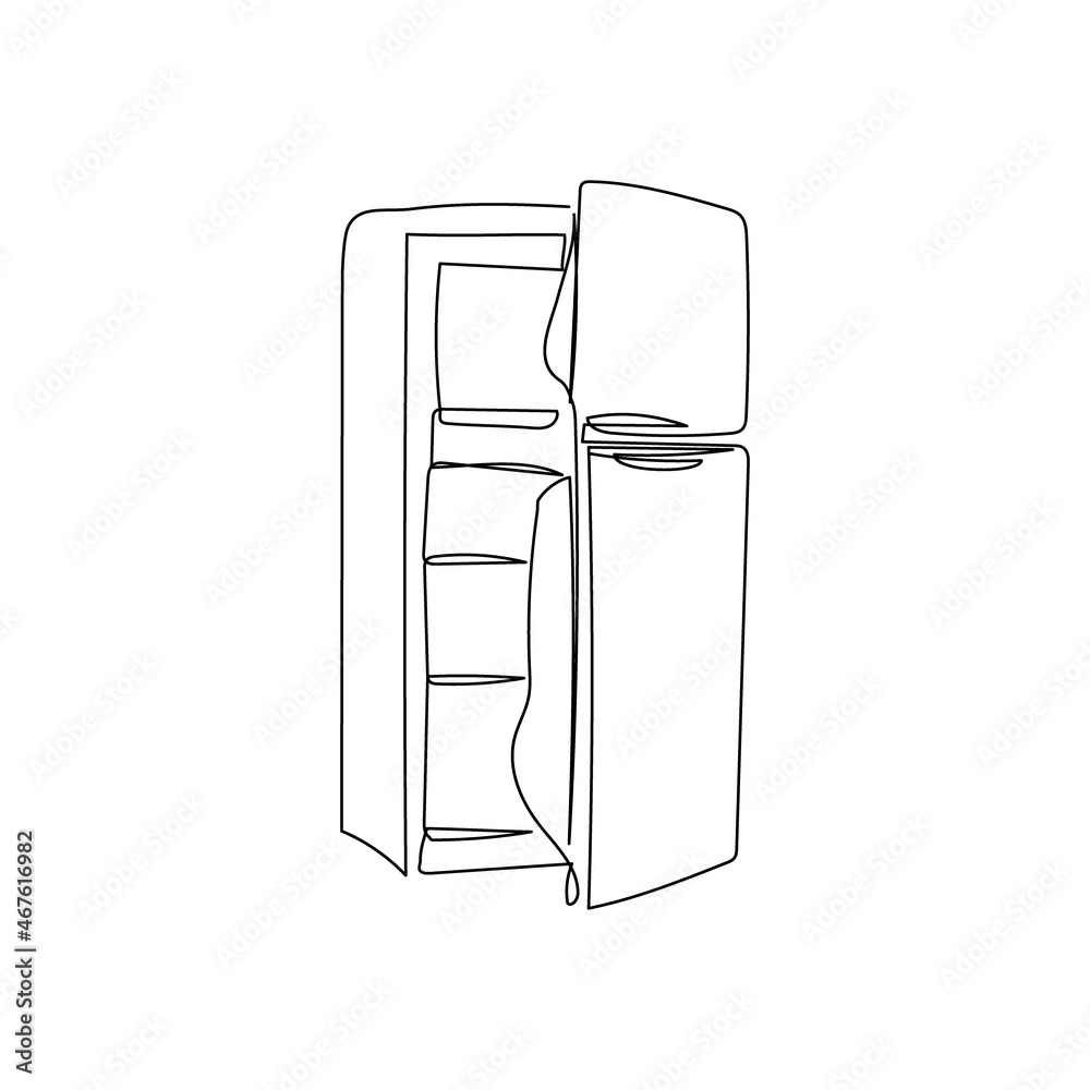 Open retro refrigerator continuous line drawing. One line art of home  appliance, kitchen, electrical, freezer, food storage. Stock Vector | Adobe  Stock