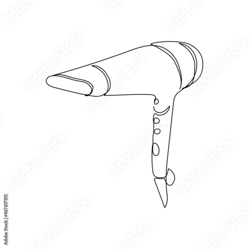 Hair dryer continuous line drawing. One line art of home appliance, bathroom, dry hair, styling, hairdressing supplies.