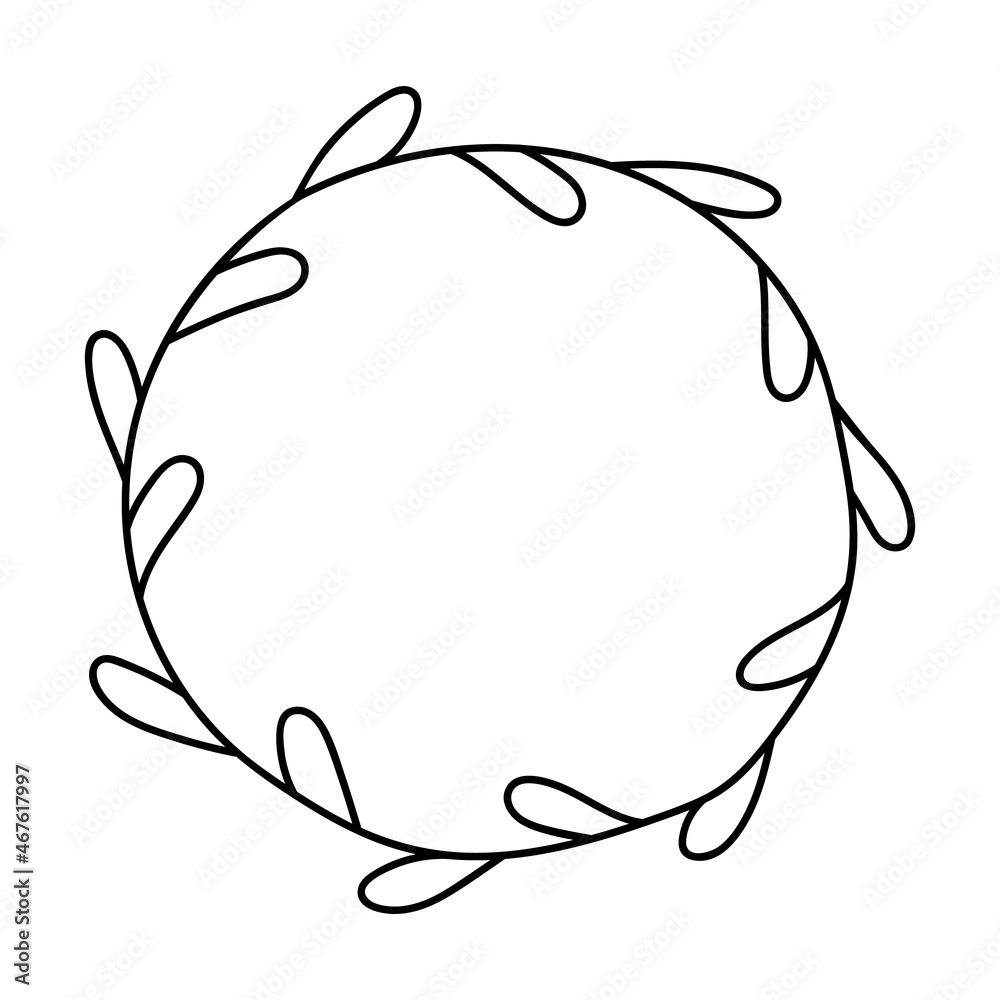 Doodle wreath, round frame, contour pattern, decor with leaves, natural design Doodle wreath, round frame, contour pattern, decor with leaves, natural design