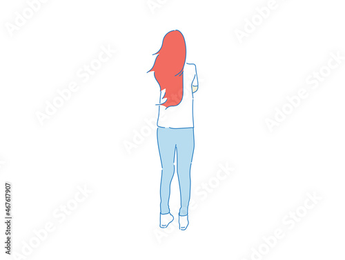 beautiful woman cute girl standing behind; backside view of person; vector