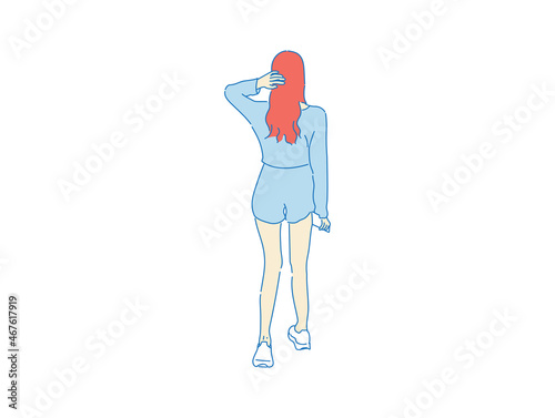 beautiful woman cute girl standing behind; backside view of person; vector