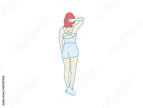 beautiful woman cute girl standing behind; backside view of person; vector