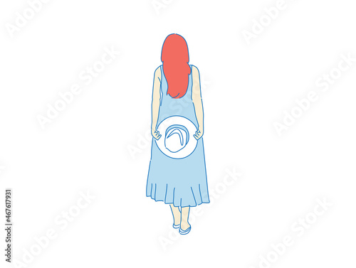 beautiful woman cute girl standing behind; backside view of person; vector