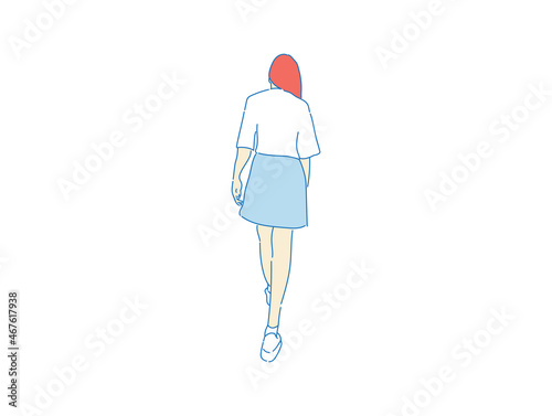 beautiful woman cute girl standing behind; backside view of person; vector