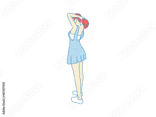 beautiful woman cute girl standing behind; backside view of person; vector