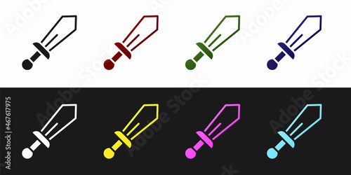 Set Sword toy icon isolated on black and white background. Vector