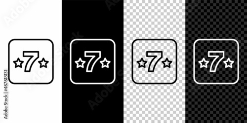 Set line Casino slot machine with clover symbol icon isolated on black and white, transparent background. Gambling games. Vector