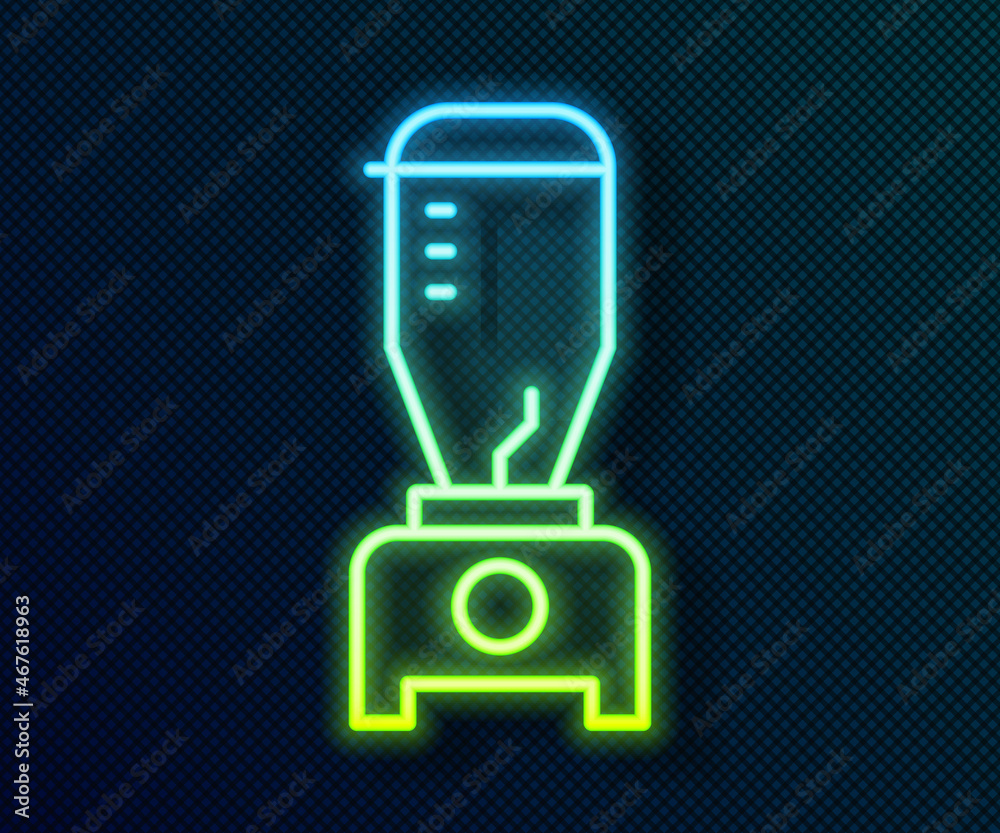 Glowing neon line Blender icon isolated on black background. Kitchen electric stationary blender with bowl. Cooking smoothies, cocktail or juice. Vector Glowing neon line Blender icon isolated on black background. Kitchen electric stationary blender with bowl. Cooking smoothies, cocktail or juice. Vector