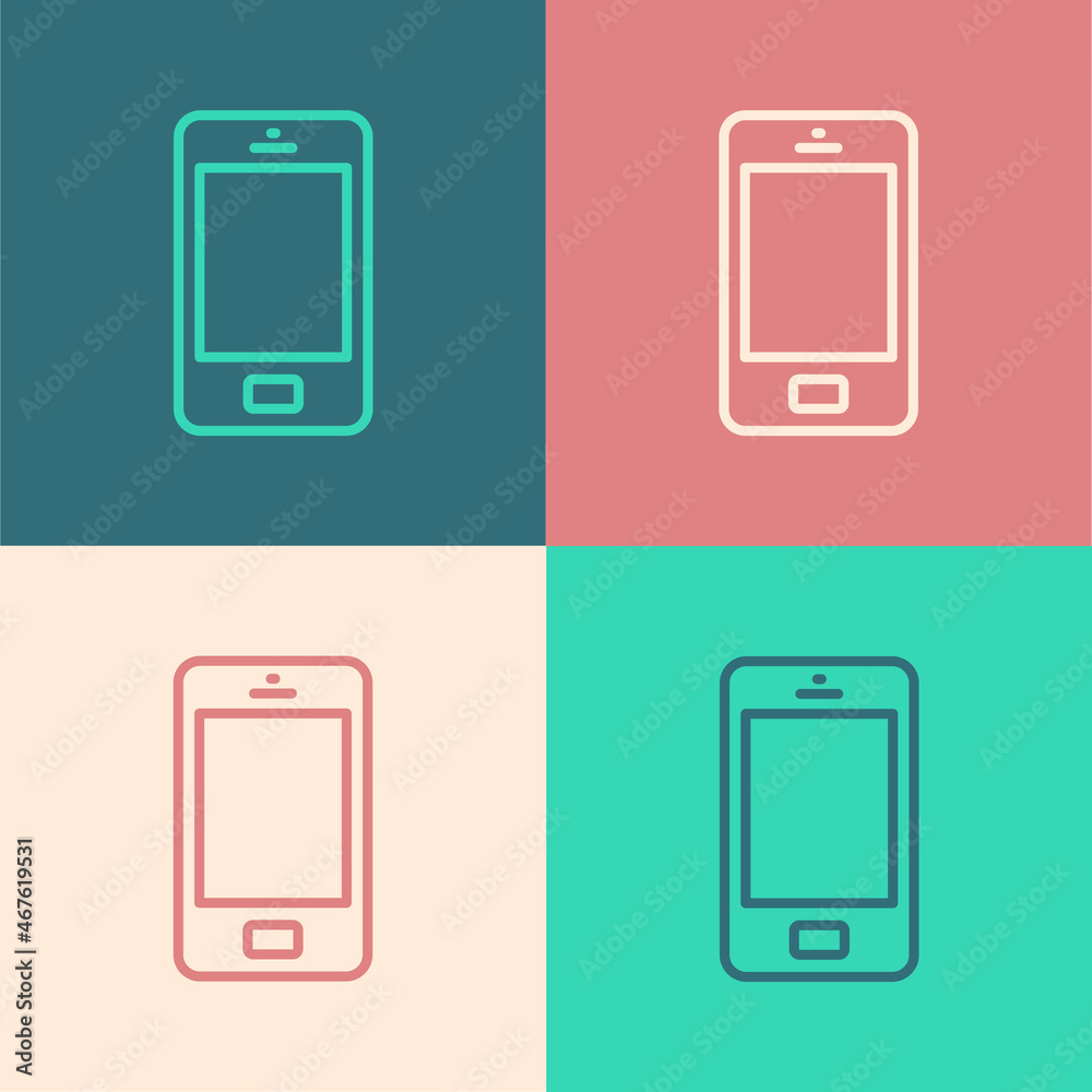 Pop art line Smartphone, mobile phone icon isolated on color background. Vector Pop art line Smartphone, mobile phone icon isolated on color background. Vector