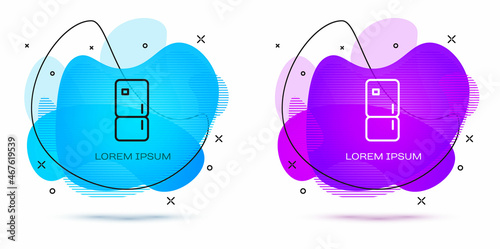 Line Refrigerator icon isolated on white background. Fridge freezer refrigerator. Household tech and appliances. Abstract banner with liquid shapes. Vector