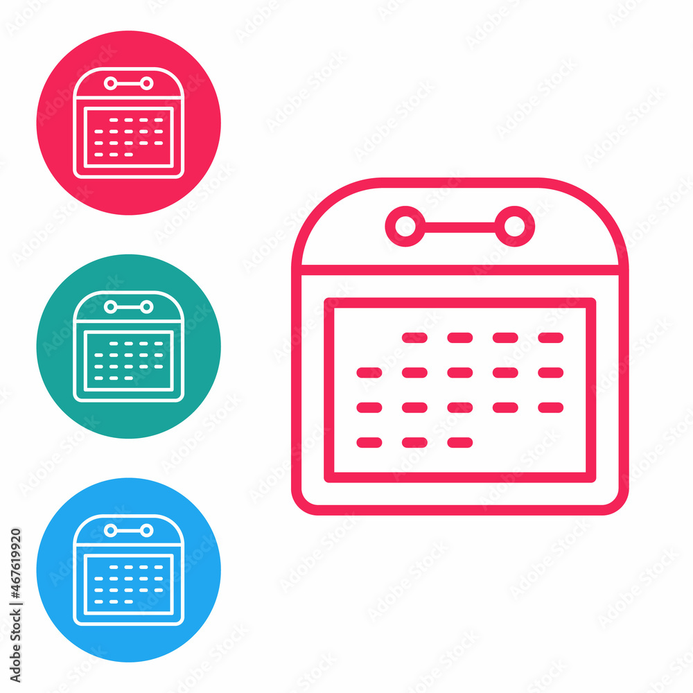 Red line Calendar icon isolated on white background. Event reminder symbol. Set icons in circle buttons. Vector Red line Calendar icon isolated on white background. Event reminder symbol. Set icons in circle buttons. Vector