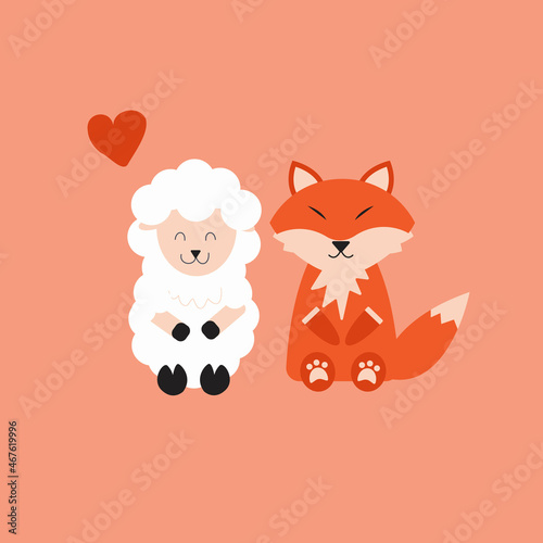 sheep and fox are friendly and happy to stay together and love their enemy
