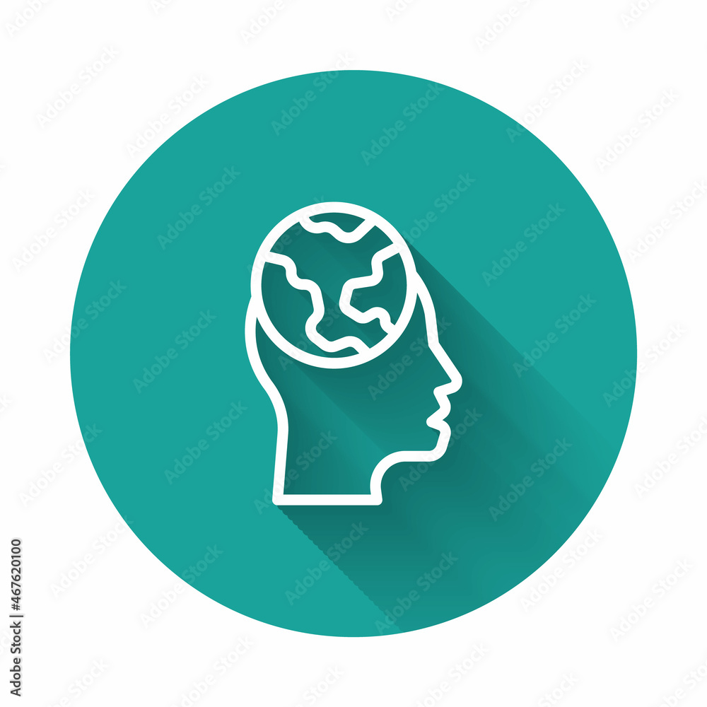 White line Learning foreign languages icon isolated with long shadow background. Translation, language interpreter and communication. Green circle button. Vector White line Learning foreign languages icon isolated with long shadow background. Translation, language interpreter and communication. Green circle button. Vector