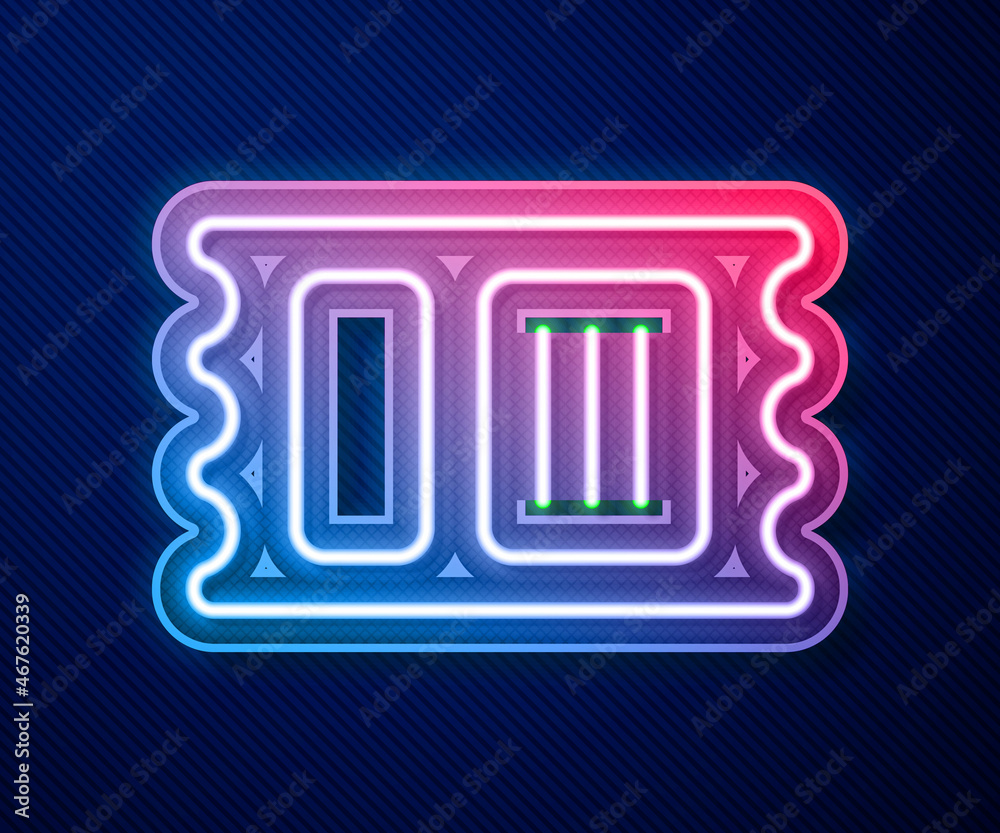 Glowing neon line Circus ticket icon isolated on blue background. Amusement park. Vector Glowing neon line Circus ticket icon isolated on blue background. Amusement park. Vector