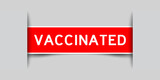 Inserted red color label sticker with word vaccination on gray background