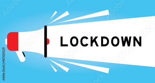 Color megphone icon with word lockdown in white banner on blue background