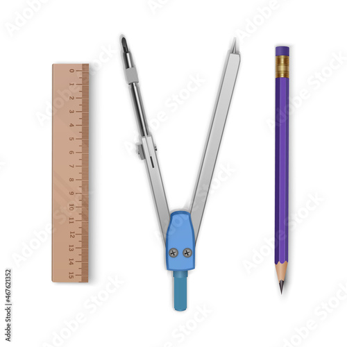Tools of Drawing Compass Pencil and Ruler icon, Vector illustration