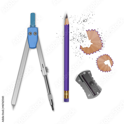 Tools of Drawing Compass Pencil and Ruler icon, Vector illustration
