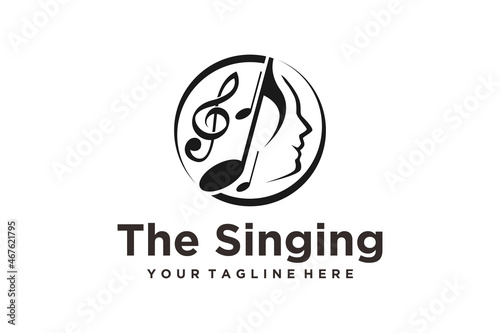 Singer Vocal Karaoke Choir with Music Notes Treble Clef  Singing Woman Face Silhouette logo design