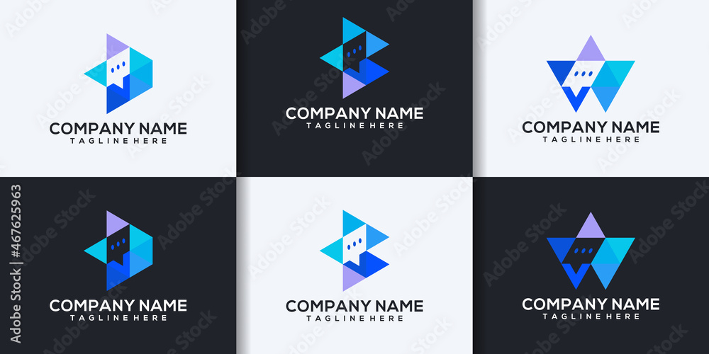 set of initials with chat bubble logo icon design template set of initials with chat bubble logo icon design template