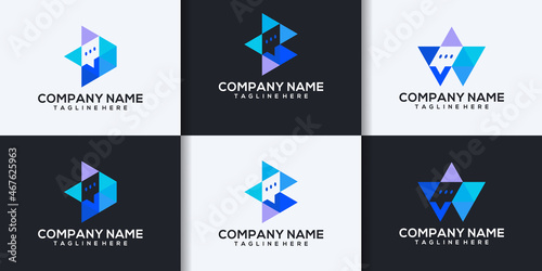 set of initials with chat bubble logo icon design template
