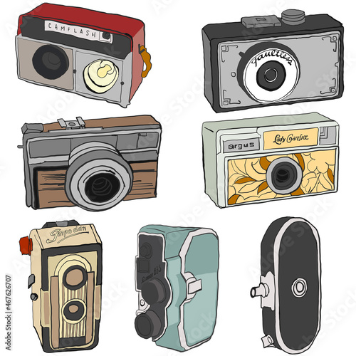Old cameras in different colours 