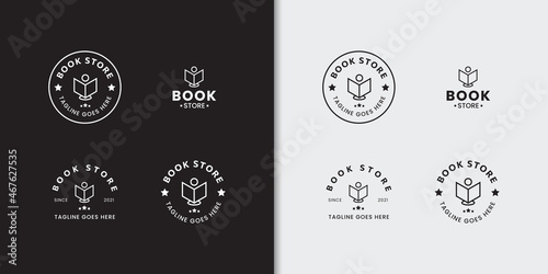 Minimal badge bookstore logo set design template