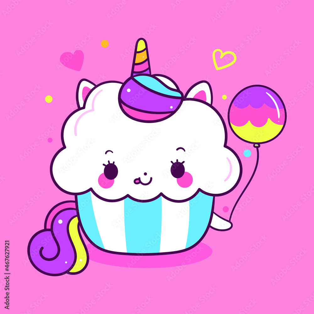 Unicorn themed cute cake character vector Unicorn themed cute cake character vector