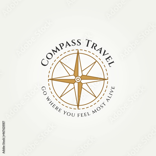 compass travel line art badge logo template vector illustration design