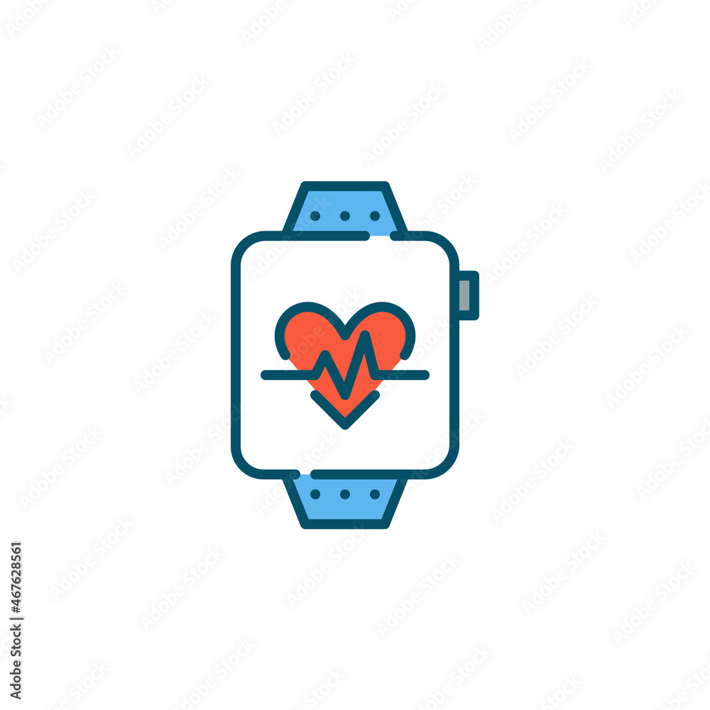 Fitness tracker app on a smart watch. Heart rate monitor. Healthy lifestyle. Pixel perfect, editable stroke colorful icon Fitness tracker app on a smart watch. Heart rate monitor. Healthy lifestyle. Pixel perfect, editable stroke colorful icon